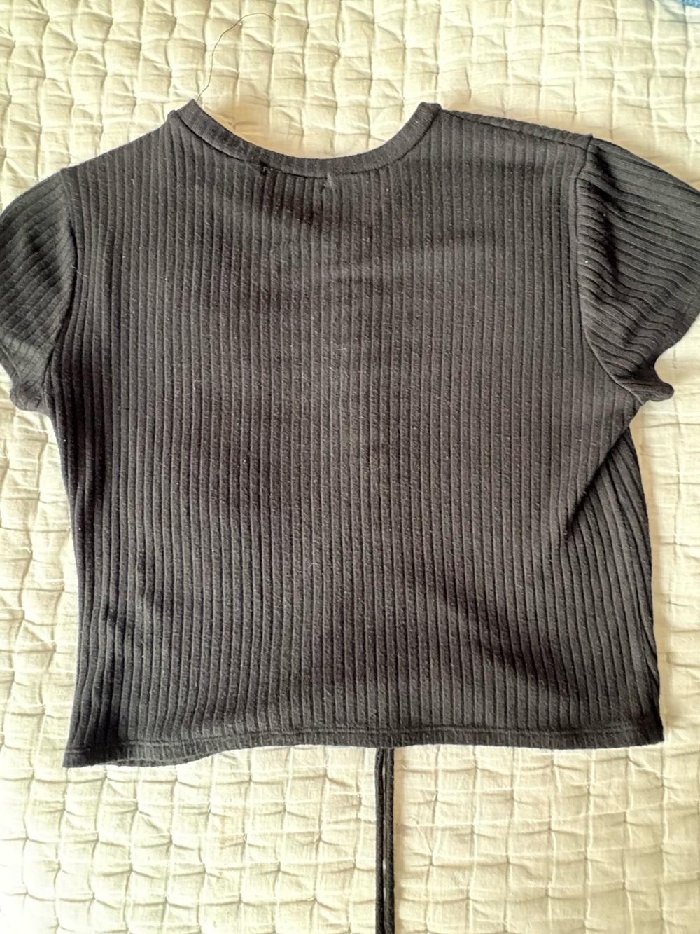 Reformation Black Ribbed Ruched Crop Top - Picture 9 of 9